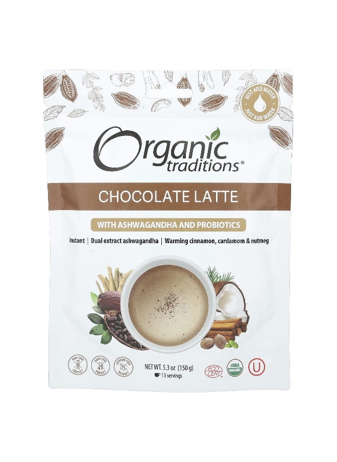 Organic Traditions Organic Traditions, Chocolate Latte with Ashwagandha and Probiotics, 5.3 oz (150 g)  - Image 1