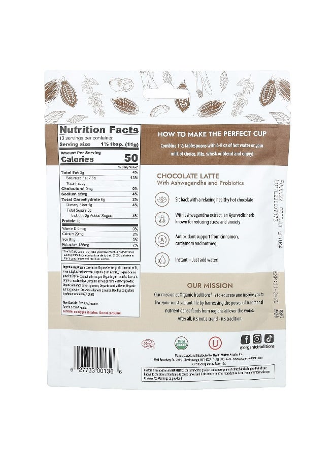 Organic Traditions Organic Traditions, Chocolate Latte with Ashwagandha and Probiotics, 5.3 oz (150 g)  - Image 2
