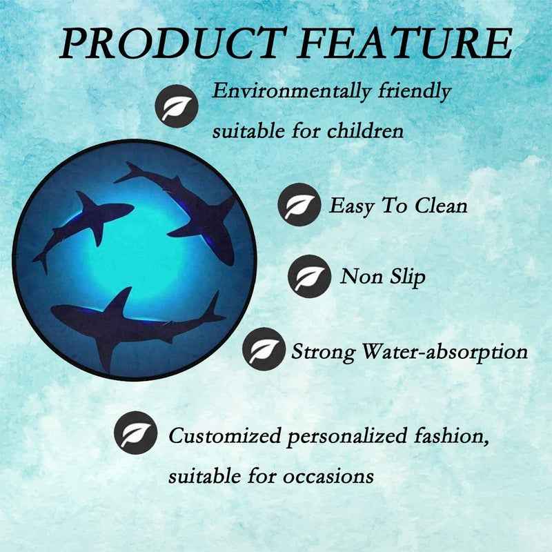 Vdsrup Vdsrup Cute Animal Sharks Doormat Shark Blue Ocean Round Floor Mat Non Slip Absorbent Carpet Yoga Rug for Entryway Bedroom Living Room Sofa Home Decor  - Image 3