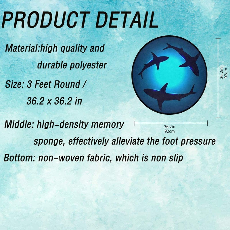 Vdsrup Vdsrup Cute Animal Sharks Doormat Shark Blue Ocean Round Floor Mat Non Slip Absorbent Carpet Yoga Rug for Entryway Bedroom Living Room Sofa Home Decor  - Image 4
