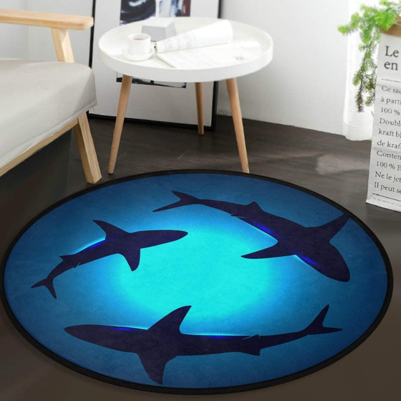 Vdsrup Vdsrup Cute Animal Sharks Doormat Shark Blue Ocean Round Floor Mat Non Slip Absorbent Carpet Yoga Rug for Entryway Bedroom Living Room Sofa Home Decor  - Image 1