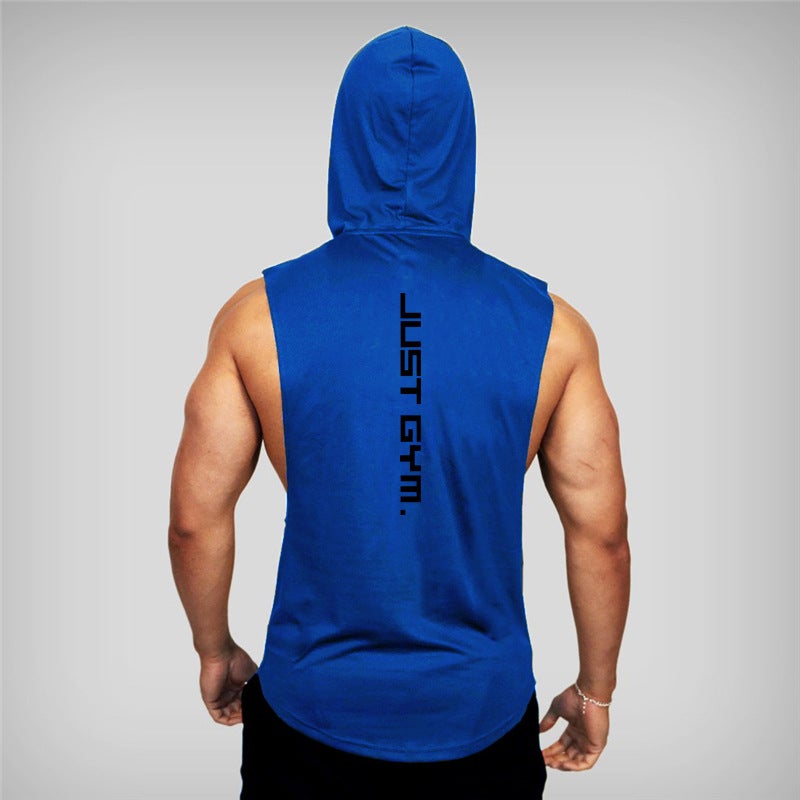 Muscle Fit Cotton Printed Hoodie Sleeveless Tank Top Red