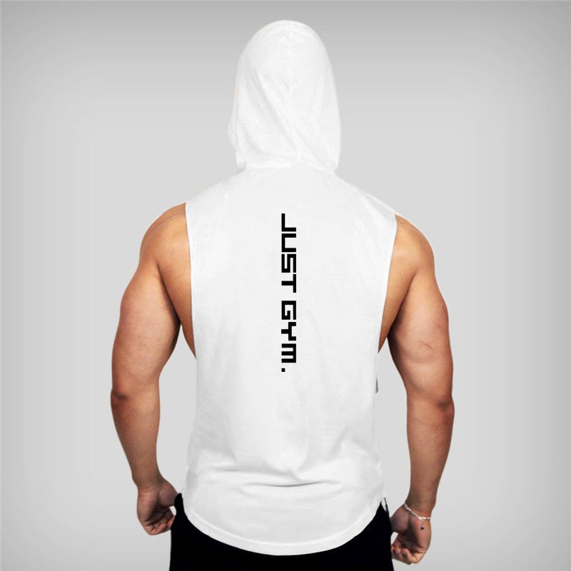 Muscle Fit Cotton Printed Hoodie Sleeveless Tank Top Red
