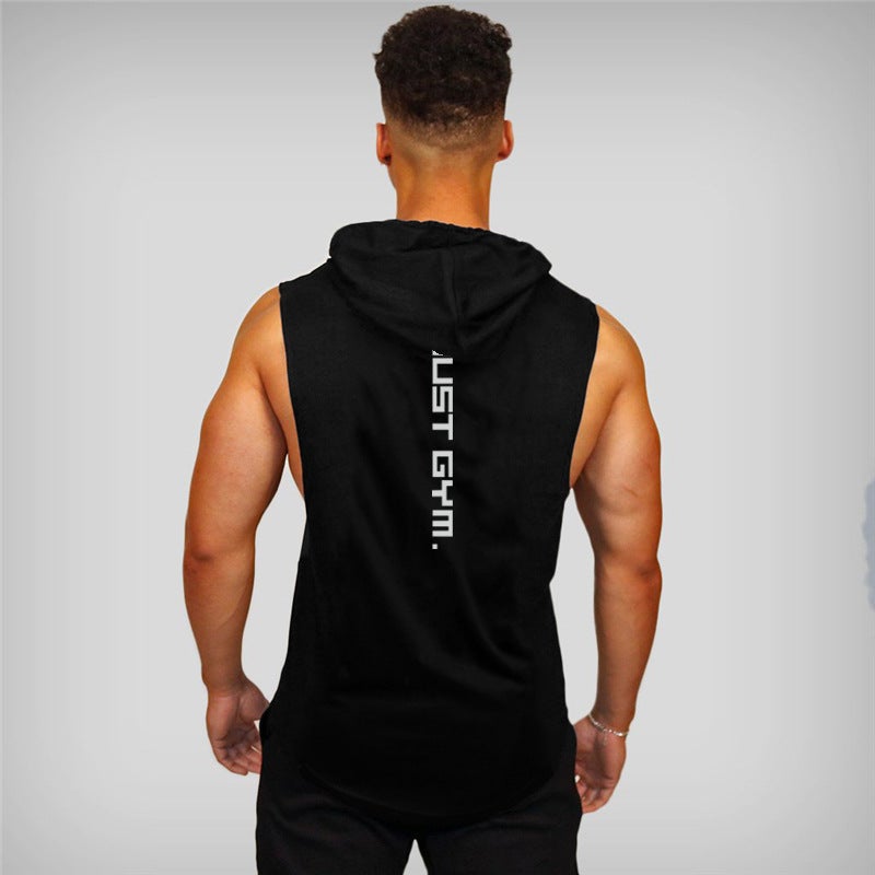 Muscle Fit Cotton Printed Hoodie Sleeveless Tank Top Red
