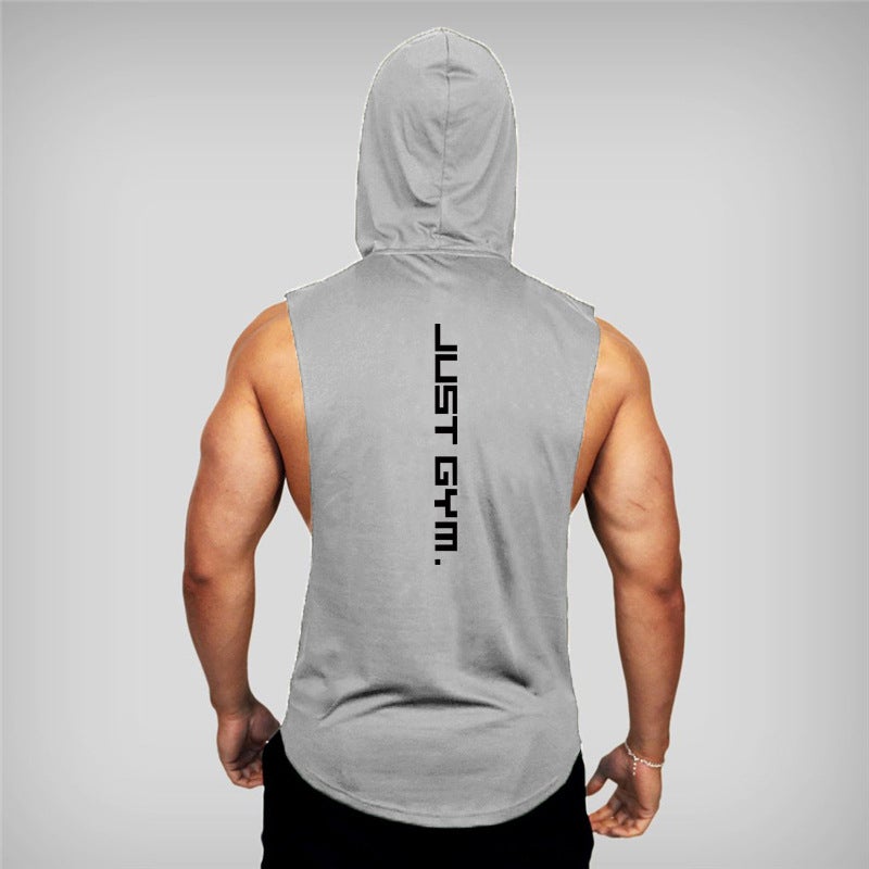 Muscle Fit Cotton Printed Hoodie Sleeveless Tank Top Red