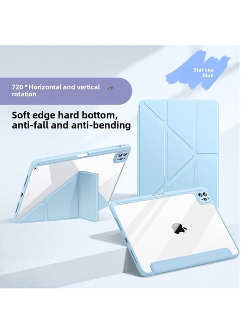 For Ipad Pro11 Protective Case Air6/5 Acrylic Anti-bending Air13 Transparent 10.2Y Folding Anti-fall Leather Case-Color:White Ice Blue [color Matching Bottom Case]-Applicable Models:Ipad Mini 6/7( 8.3inch )