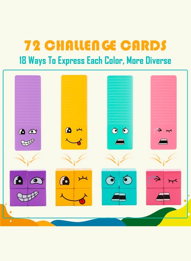 SHABILI Wooden Expression Puzzle Cube Brain Teaser Game With Natural Wood Face Matching Building Blocks For Kids Logical Thinking Training, Educational Puzzle Board Game With Challenge Cards And Bell, Interactive Family Game - Image 5