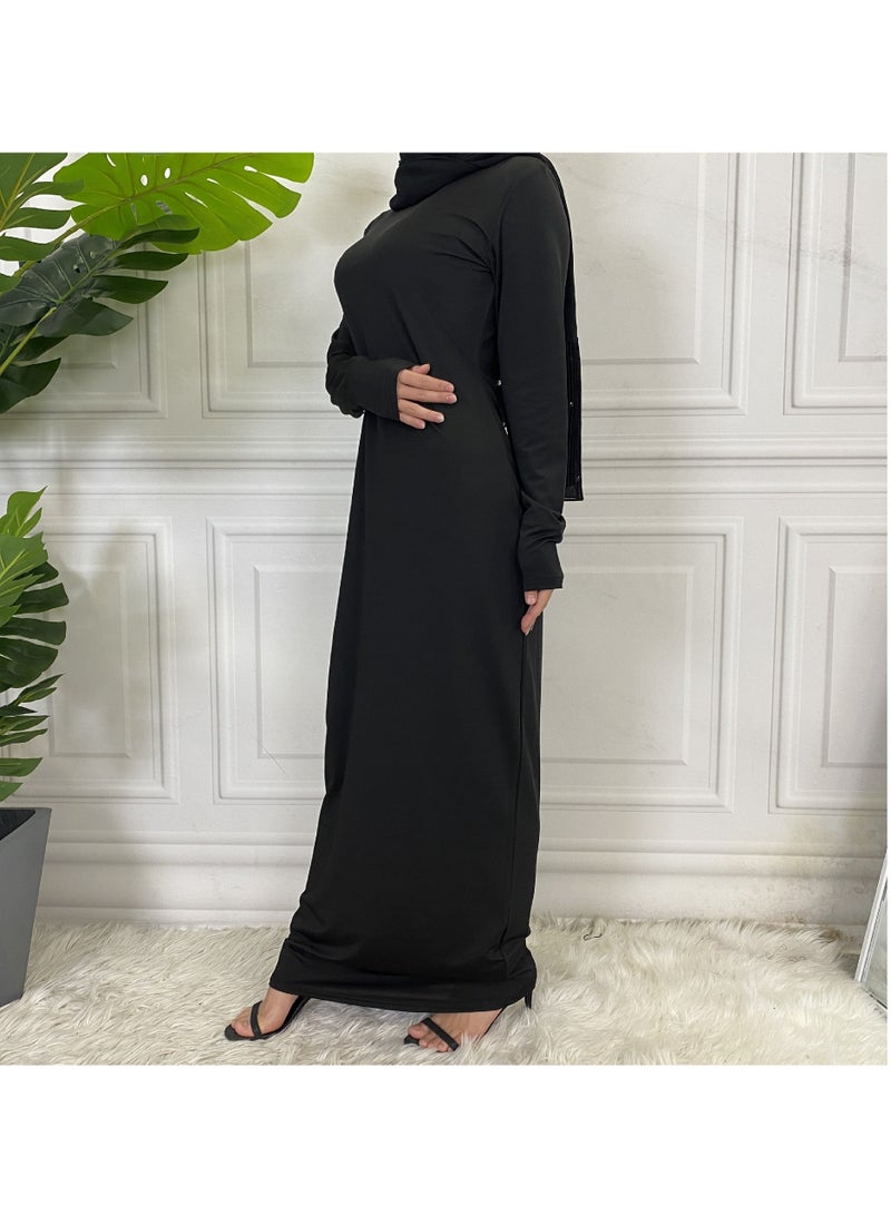 إسكدنيا Mock Neck Casual Abaya, Soft Breathable Long Sleeve Women Abaya Dress, Long Lasting Comfortable Normal Muslim Women Islamic Dress for Prayer, Daily Wear, Occasion Wear, ( Size L, Brown) - Image 3