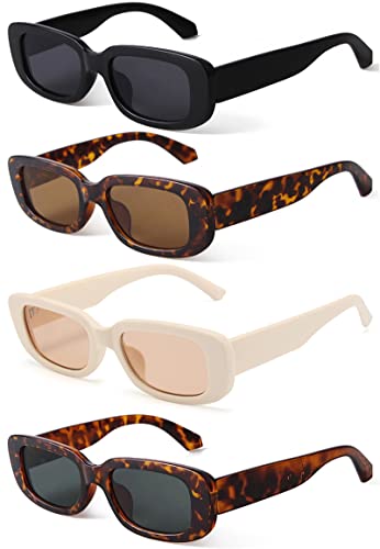 KUGUAOK 4 PACK Retro Rectangle Sunglasses Women and Men Vintage Small Square Sun Glasses UV Protection - Image 1