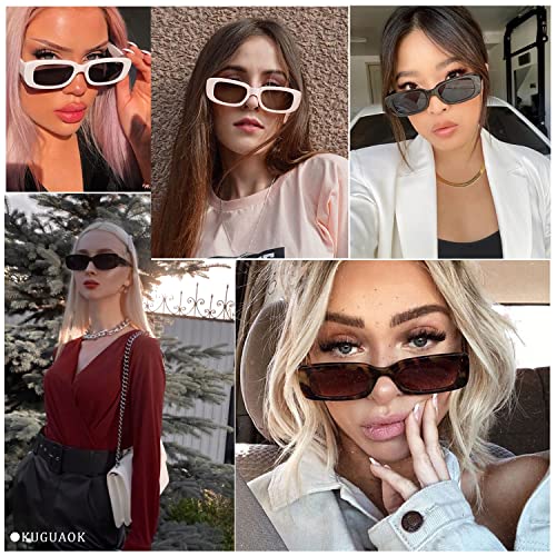 KUGUAOK 4 PACK Retro Rectangle Sunglasses Women and Men Vintage Small Square Sun Glasses UV Protection - Image 3
