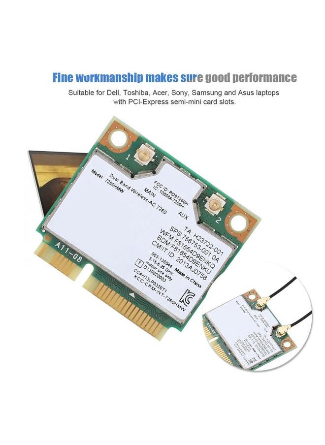 Thoraya - for Intel 7260AC 7260HMW Dual Band 1.73G Bluetooth 5.0 Network Card With 2PCS 5DBi Antenna - Image 1