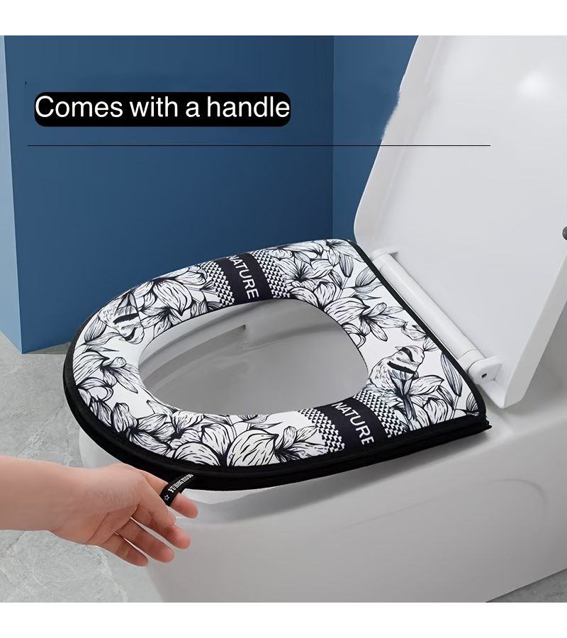 Dark Blue Vintage Toilet Cover Set Soft Comfortable Full Coverage Zipper - Image 4