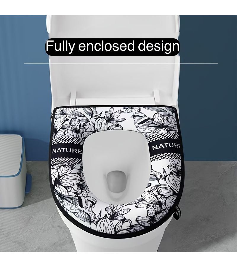 Dark Blue Vintage Toilet Cover Set Soft Comfortable Full Coverage Zipper - Image 2