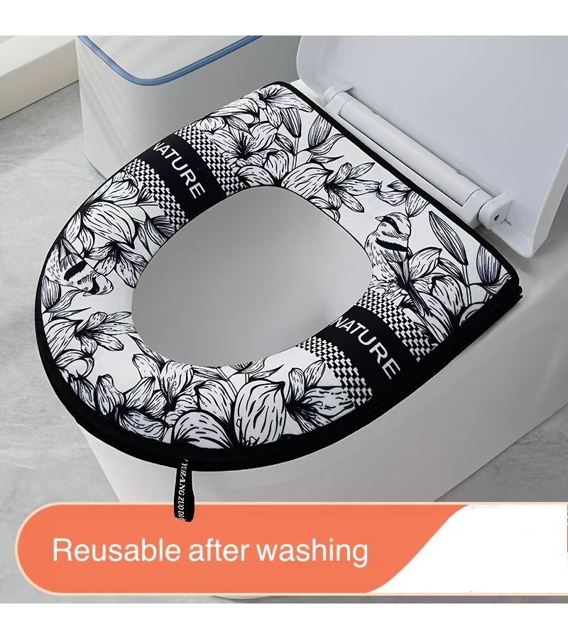 Dark Blue Vintage Toilet Cover Set Soft Comfortable Full Coverage Zipper - Image 1