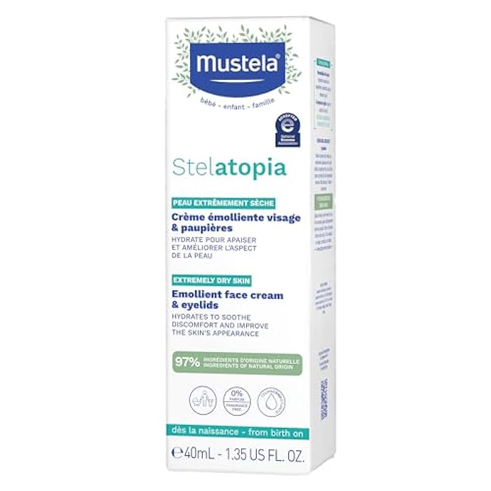 Mustela Stelatopia Eczema-Prone Skin Emollient Baby Face Cream - Face Moisturizer with Natural Avocado & Sunflower Oil - Fragrance-Free - 1.35 Fl Oz (Pack of 1) - Image 2
