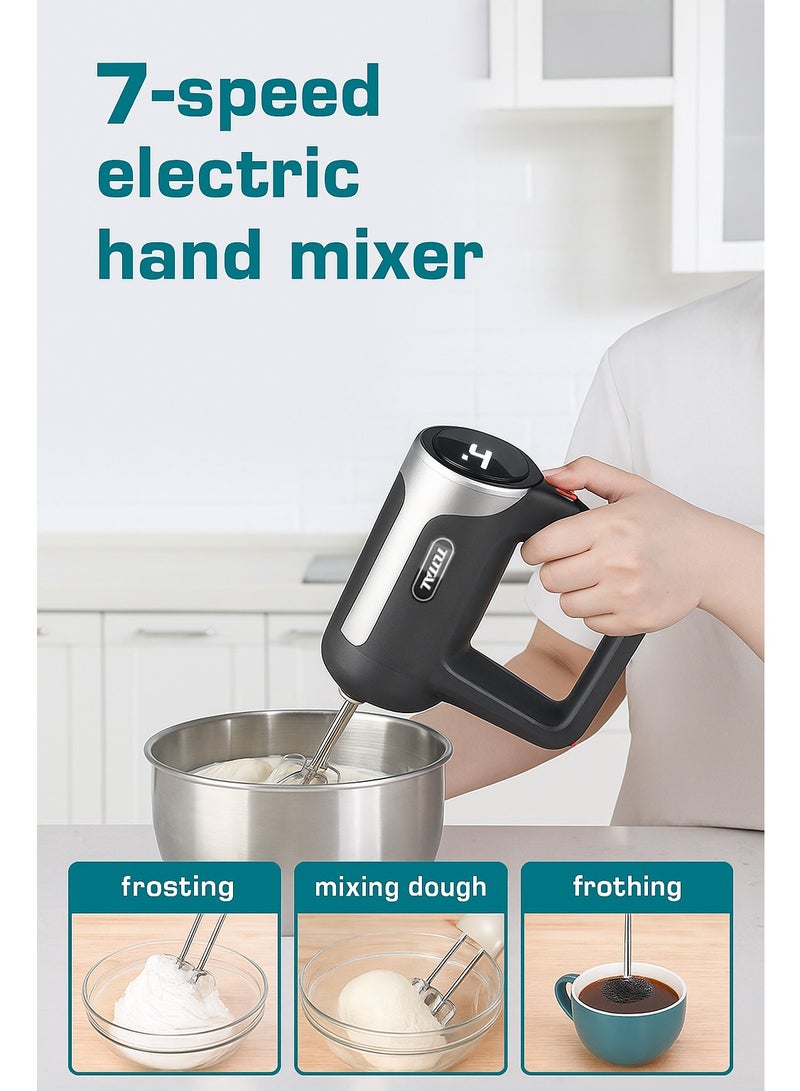 TOTAL 16V 7-Speed Cordless Hand Mixer – Rechargeable Electric Beater with Whisks, Dough Hooks & Frother - Image 5
