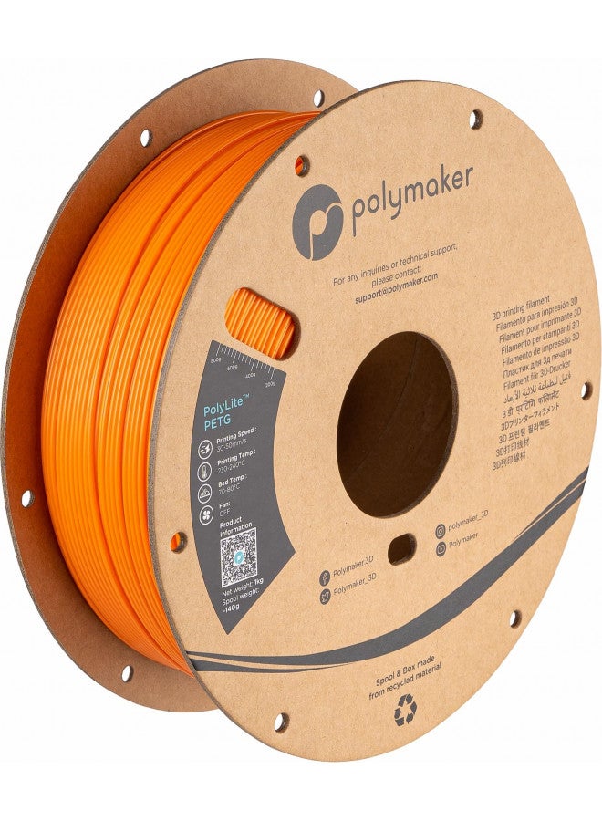 polymaker خيوط بوليمكر PETG 1.75 مم، 1 كجم خيوط طابعة ثلاثية الأبعاد PETG قوية برتقالية - خيوط بوليلايت PETG برتقالية للطباعة ثلاثية الأبعاد 1.75 مم، دقة أبعاد +/- 0.03 مم، الطباعة مع معظم الطابعات ثلاثية الأبعاد - Image 1