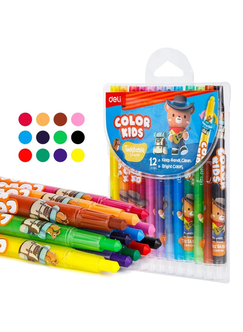 Deli 12-Piece Twistable Crayons Multicolour - Image 1