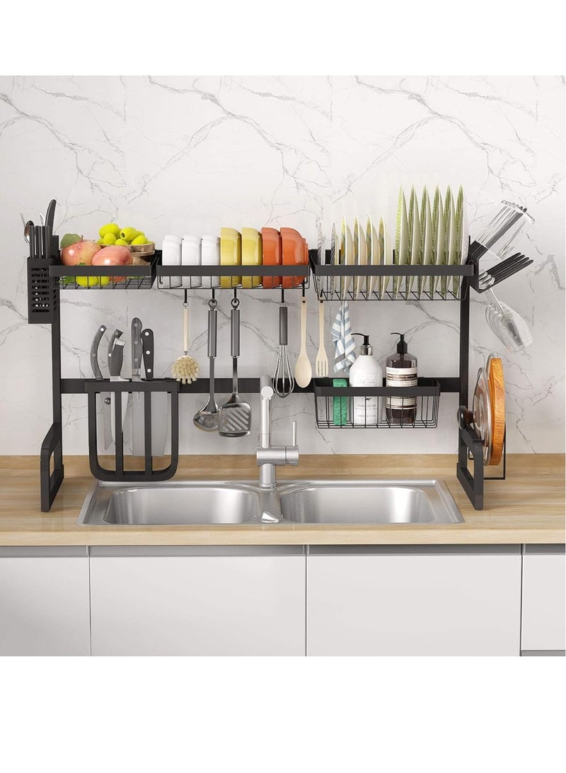 DIGI CORE The Sink Dish Drying Rack Adjustable(32 Or less Sink Rack Size Or less 40) Stainless Steel Kitchen Supplies Storage Counter Organizer Black - Image 1