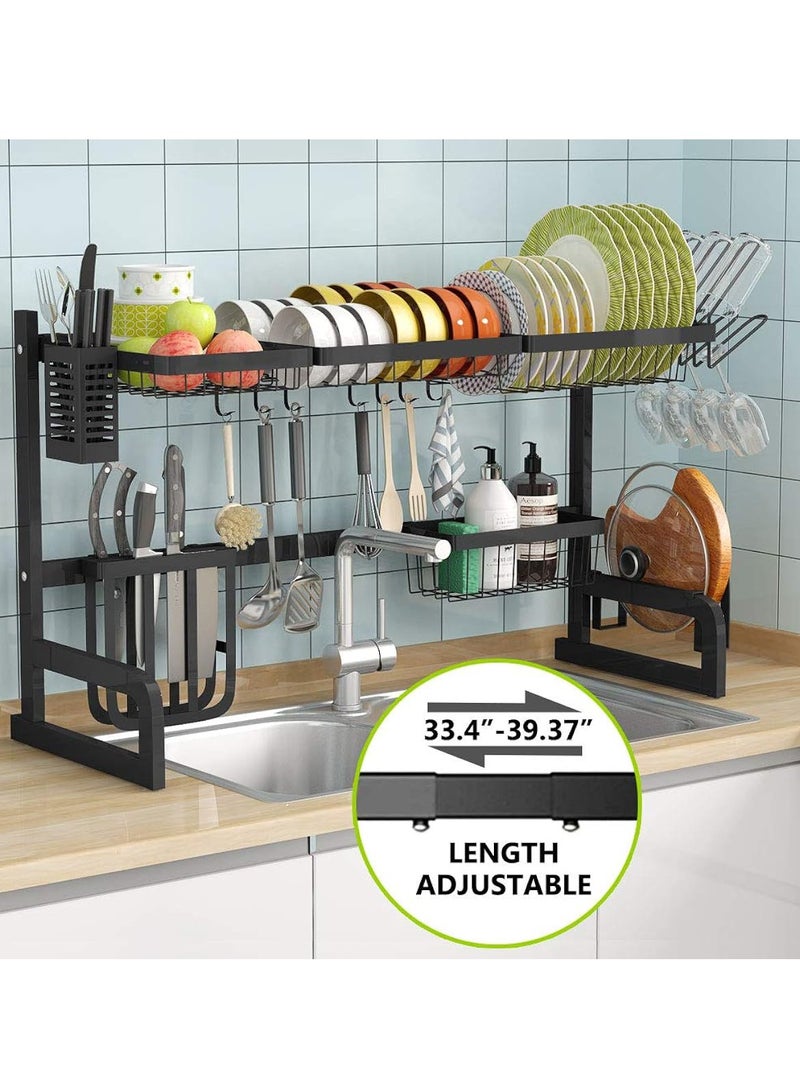 DIGI CORE The Sink Dish Drying Rack Adjustable(32 Or less Sink Rack Size Or less 40) Stainless Steel Kitchen Supplies Storage Counter Organizer Black - Image 4