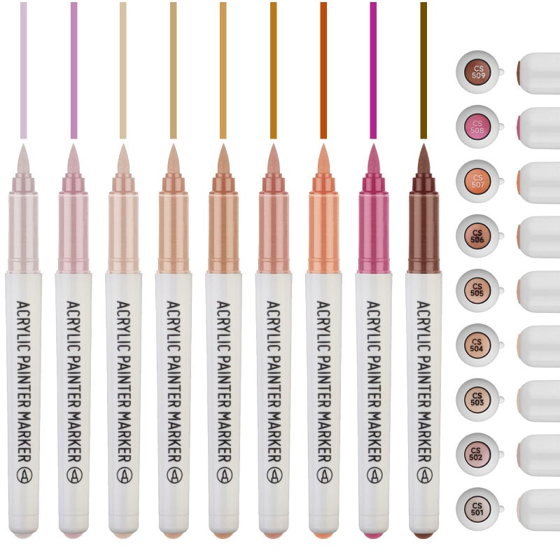ZZWUAPT Skin Tone Acrylic Paint PensColored Paint Pen MarkersBrush Tip Paint Pens for Rock Painting Wood Glass Ceramic Canvas Stone DIY Crafts Making Art Supplies
