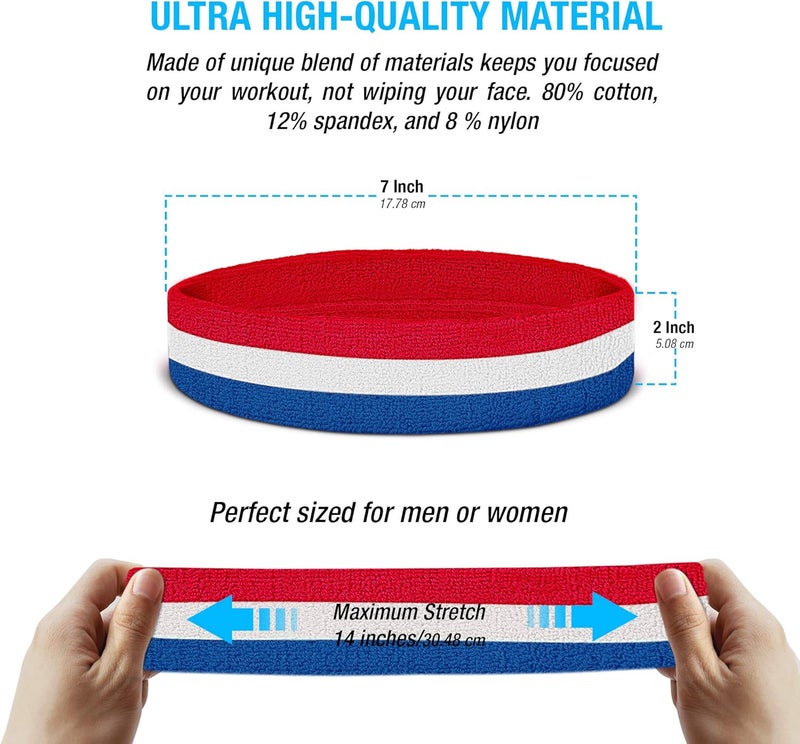 Suddora Workout Headband for Men and Women, Moisture-Wicking Athletic Sweatband, Lightweight Cotton Terry Cloth Bands for Basketball, Tennis, Football, Gym, Running, Cosplay & Costumes - Image 3