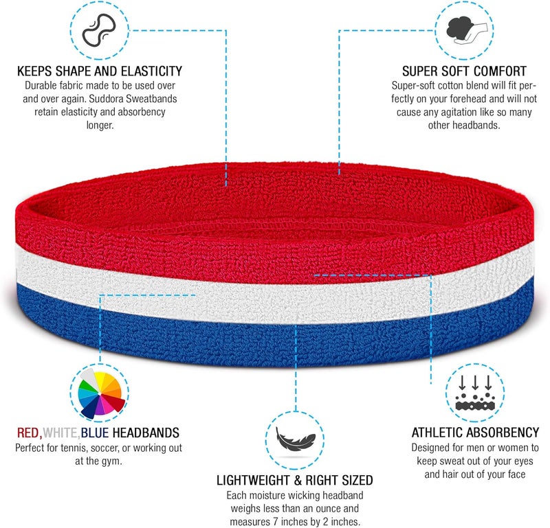 Suddora Workout Headband for Men and Women, Moisture-Wicking Athletic Sweatband, Lightweight Cotton Terry Cloth Bands for Basketball, Tennis, Football, Gym, Running, Cosplay & Costumes - Image 2