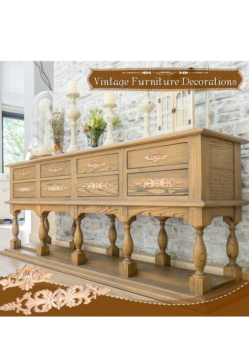 SYOSI 8 Pcs Wood Appliques, Carved Wood Appliques Onlays Long Decorative Trim Wooden Decal Corner Frame Wood Appliques for Furniture Cabinet Bed Wall  - Image 3