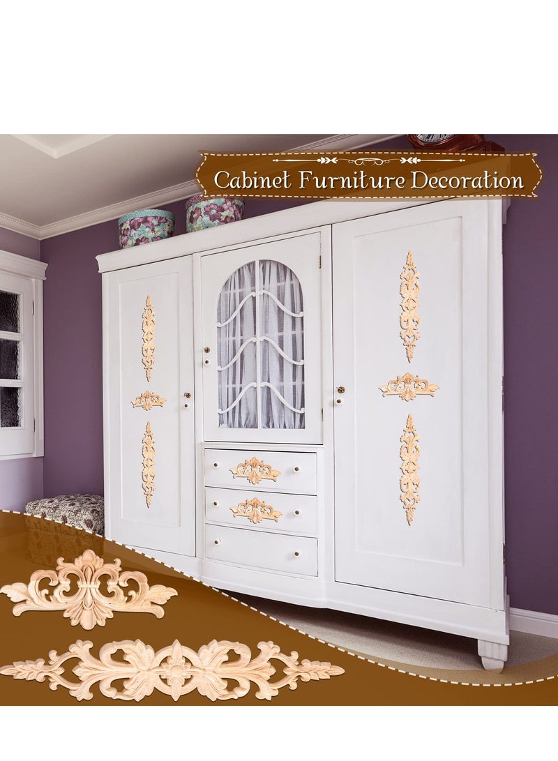 SYOSI 8 Pcs Wood Appliques, Carved Wood Appliques Onlays Long Decorative Trim Wooden Decal Corner Frame Wood Appliques for Furniture Cabinet Bed Wall  - Image 5