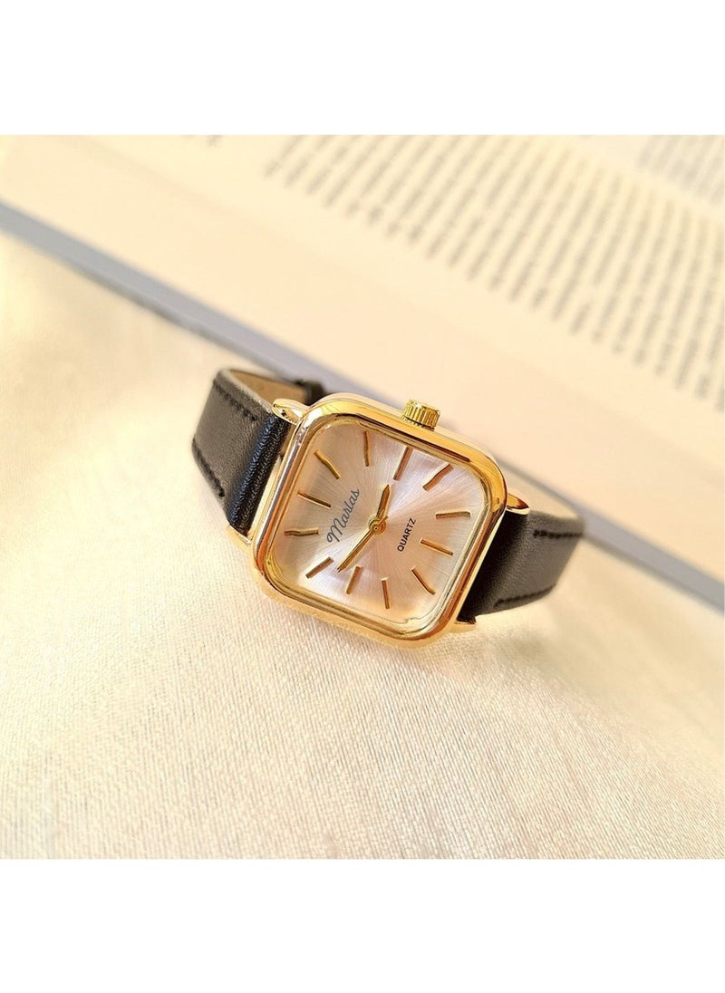 Tekno Trust Retro Women's Wristwatch, Vintage Design, Minimal Design Gold Color Black Strap  - Image 5