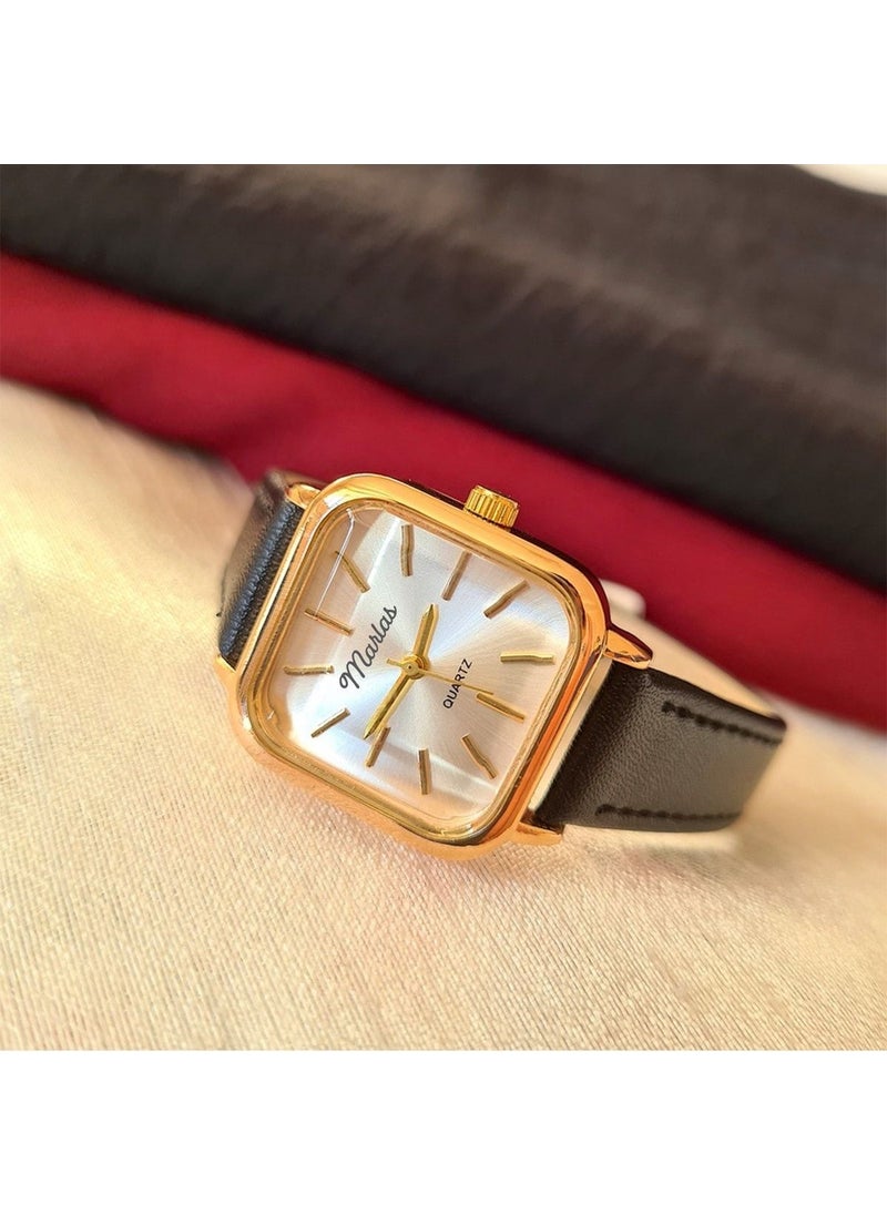 Tekno Trust Retro Women's Wristwatch, Vintage Design, Minimal Design Gold Color Black Strap  - Image 3