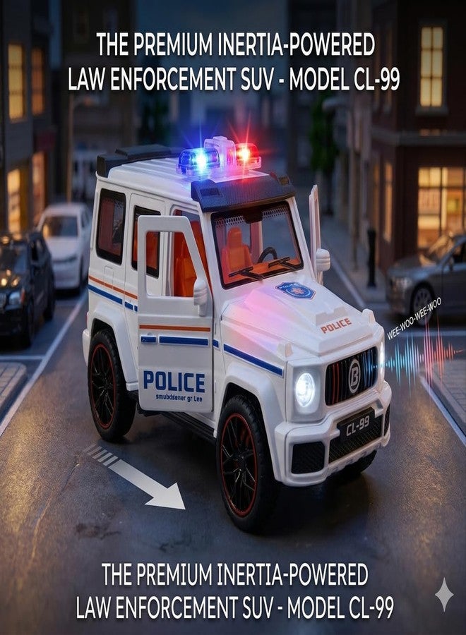 eToymart Light & Sound Off-Road Police Vehicle Car for Boys | Friction Powered Police Truck for Kids | 8-Wheel Rugged Design with Opening Doors, Siren Sounds & Flashing Lights (3+ Years) (White) - Image 4