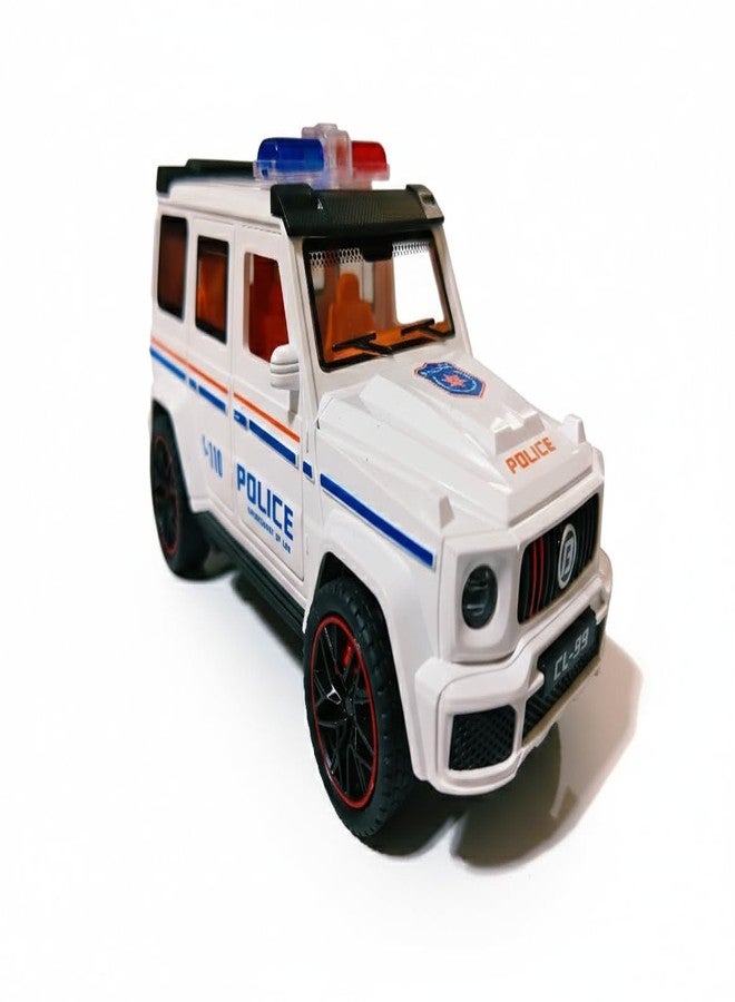 eToymart Light & Sound Off-Road Police Vehicle Car for Boys | Friction Powered Police Truck for Kids | 8-Wheel Rugged Design with Opening Doors, Siren Sounds & Flashing Lights (3+ Years) (White) - Image 1