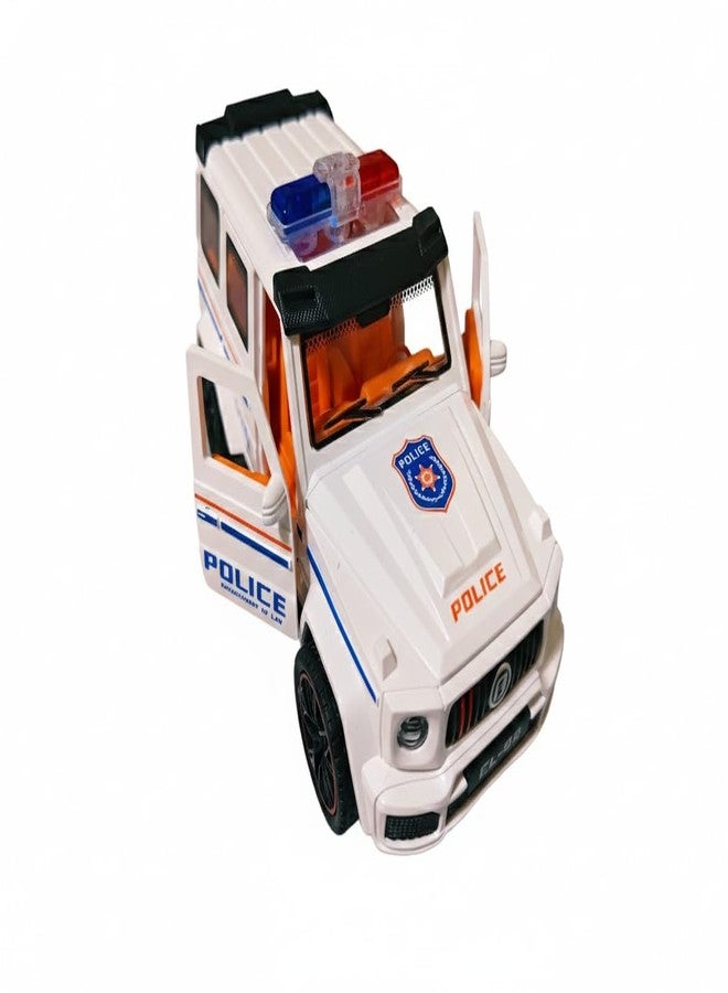 eToymart Light & Sound Off-Road Police Vehicle Car for Boys | Friction Powered Police Truck for Kids | 8-Wheel Rugged Design with Opening Doors, Siren Sounds & Flashing Lights (3+ Years) (White) - Image 3