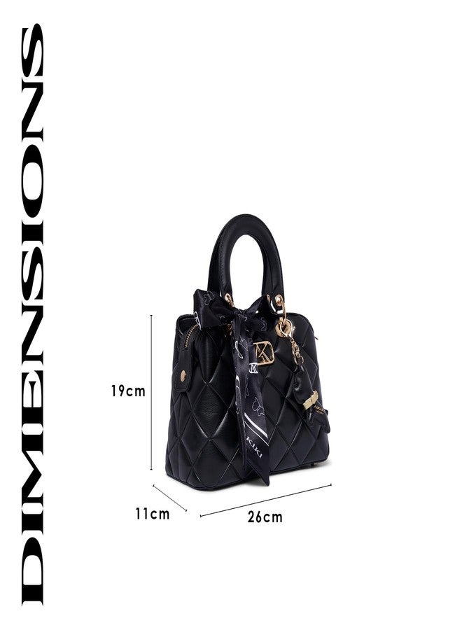 Akiki London Women's Whitehall 11 Small Satchel Handbag|Quilted Pattern|comes with Scarf and Dog Charm|Metal Detailling|Ideal Work or Party Handbag for Women - Image 3