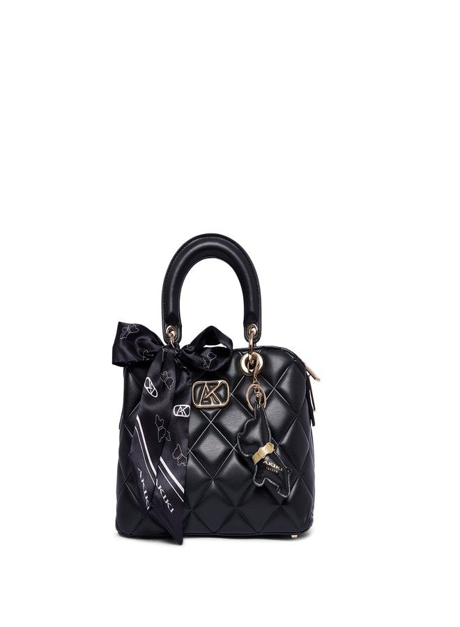 Akiki London Women's Whitehall 11 Small Satchel Handbag|Quilted Pattern|comes with Scarf and Dog Charm|Metal Detailling|Ideal Work or Party Handbag for Women - Image 1