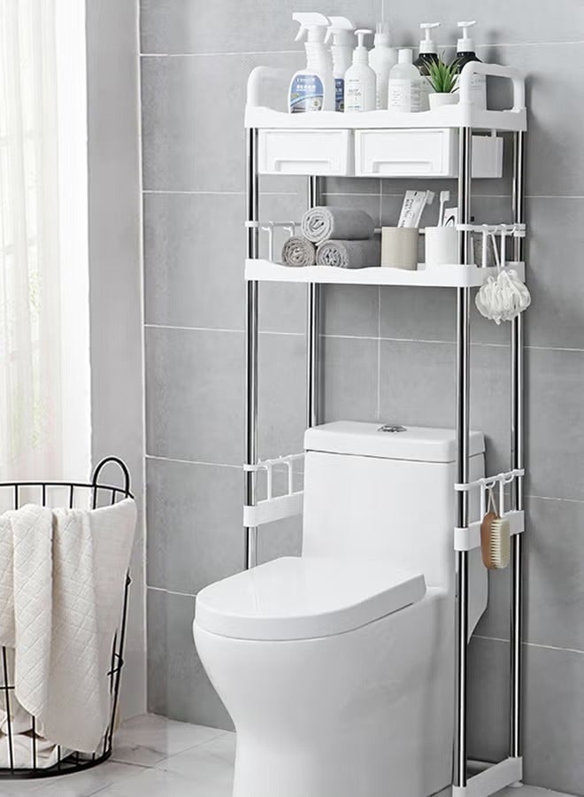 إكسترا رف حمام بأدراج أبيض/فضي 69x26x144سم - Image 1