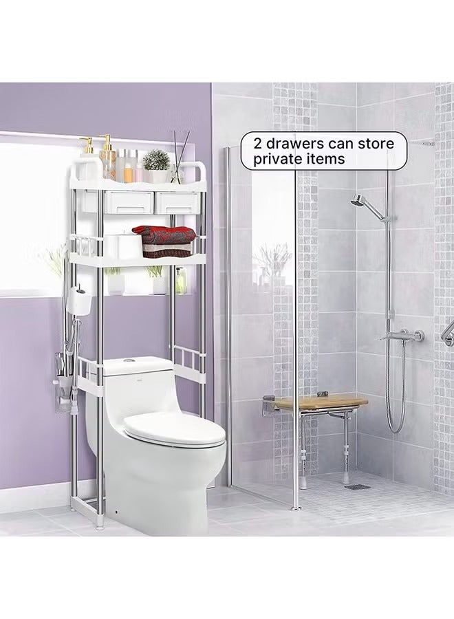 إكسترا رف حمام بأدراج أبيض/فضي 69x26x144سم - Image 3