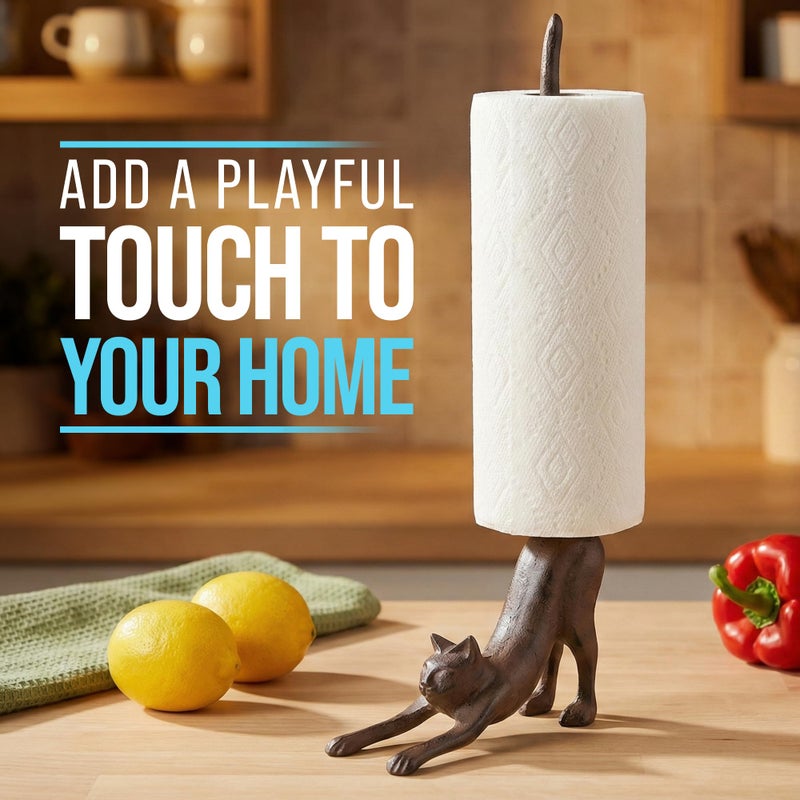 Comfify Yoga Cat Decorative Paper Towel Holder or Toilet Paper Holder - Adorable Downward Dog Pose Kitty - Cast Iron Paper Towel Stand - Antiqued Cast Iron Storage - Multiple uses - 18.5" Tall - Image 2