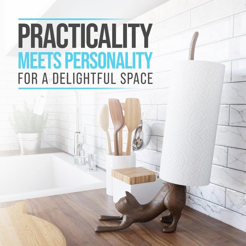 Comfify Yoga Cat Decorative Paper Towel Holder or Toilet Paper Holder - Adorable Downward Dog Pose Kitty - Cast Iron Paper Towel Stand - Antiqued Cast Iron Storage - Multiple uses - 18.5" Tall - Image 5