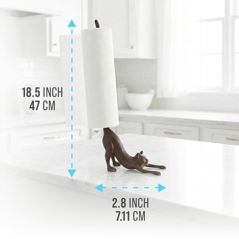 Comfify Yoga Cat Decorative Paper Towel Holder or Toilet Paper Holder - Adorable Downward Dog Pose Kitty - Cast Iron Paper Towel Stand - Antiqued Cast Iron Storage - Multiple uses - 18.5" Tall - Image 3