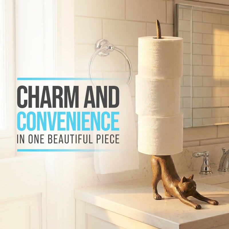 Comfify Yoga Cat Decorative Paper Towel Holder or Toilet Paper Holder - Adorable Downward Dog Pose Kitty - Cast Iron Paper Towel Stand - Antiqued Cast Iron Storage - Multiple uses - 18.5" Tall - Image 4