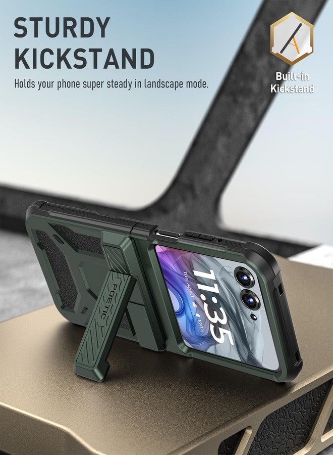 بويتيك جراب Poetic Spartan لهاتف Motorola Moto Razr 50، [مسند] [حماية المفصلات] [اختبار سقوط عسكري من ارتفاع 20 قدمًا] جراب حماية كامل للجسم شديد التحمل ومقاوم للصدمات مع مسند - أخضر معدني - Image 4