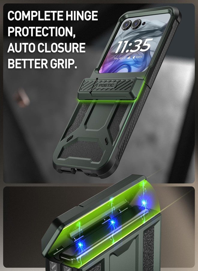 بويتيك جراب Poetic Spartan لهاتف Motorola Moto Razr 50، [مسند] [حماية المفصلات] [اختبار سقوط عسكري من ارتفاع 20 قدمًا] جراب حماية كامل للجسم شديد التحمل ومقاوم للصدمات مع مسند - أخضر معدني - Image 5