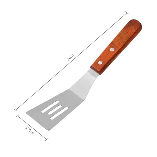 FRESHOME Stainless Steel Spatula | Slotted Fish Turner/Spatula, Griddle Scraper Flipper with Wooden Handle Kitchen Server (Pack of 2) - Image 2