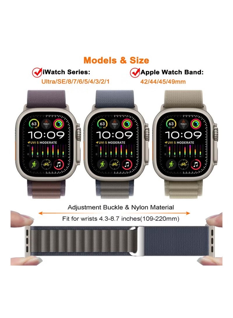 Beauenty 3 Pack Alpine Loop Compatible with Apple Watch Ultra Band 49mm 45mm 44mm 42mm Men Women, Adjustable Metal C-Hook Sport Nylon Strap for iWatch Series Ultra/SE/8/7/6/5/4/3/2/1 - Image 2