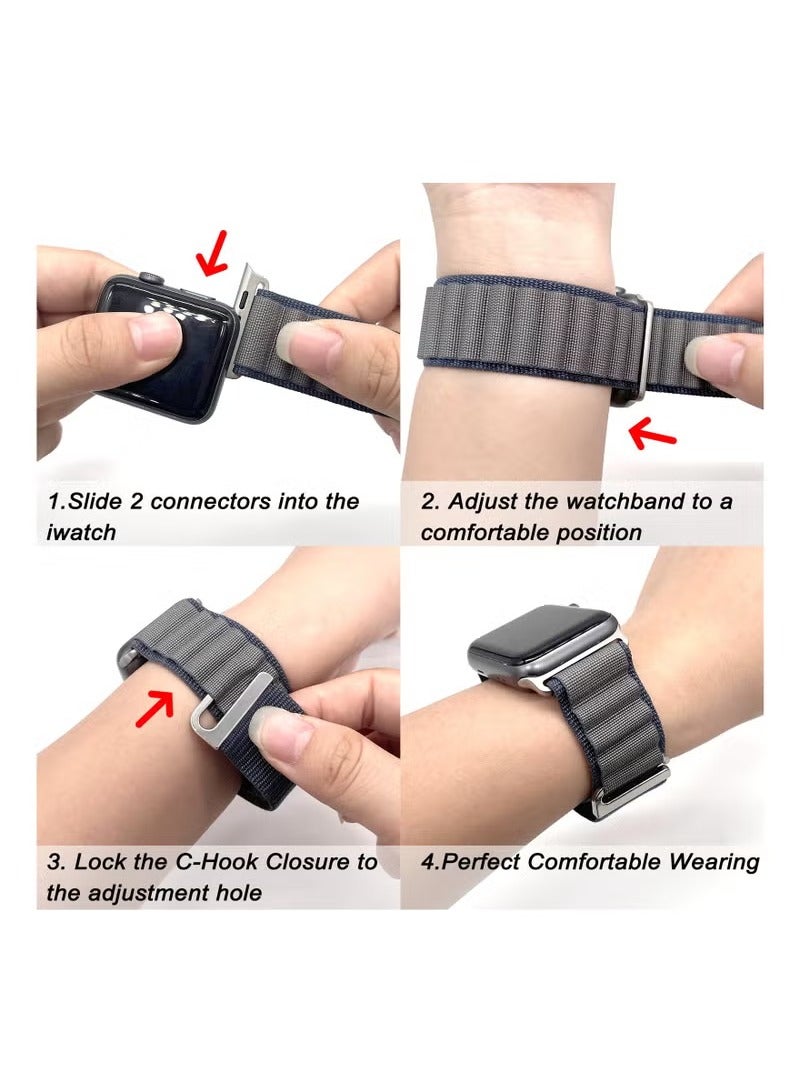 Beauenty 3 Pack Alpine Loop Compatible with Apple Watch Ultra Band 49mm 45mm 44mm 42mm Men Women, Adjustable Metal C-Hook Sport Nylon Strap for iWatch Series Ultra/SE/8/7/6/5/4/3/2/1 - Image 5