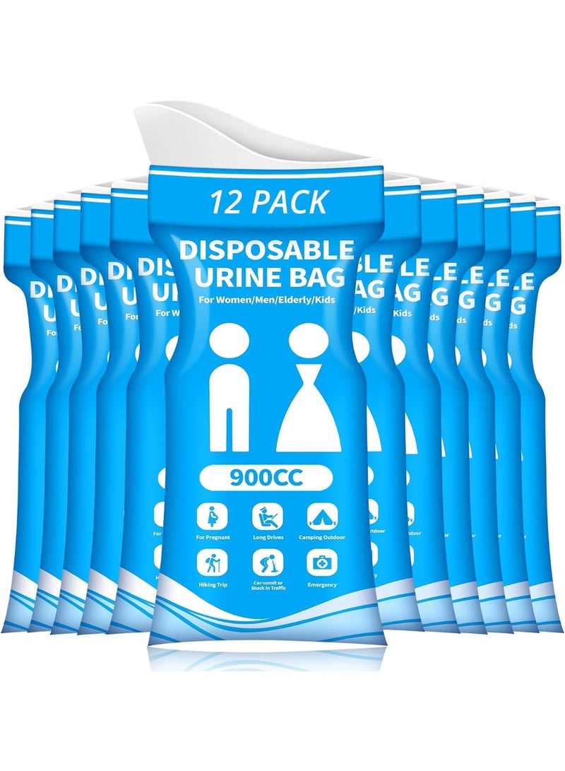 12 Pcs Disposable Urine Bag, 900ML Portable Emergency Pee Bags for Travel, Women/Men Vomit Bags Urinal Toilet for Car Camping, Road Trip, Traffic Jams, Pregnant, Patient, Kids - Image 1