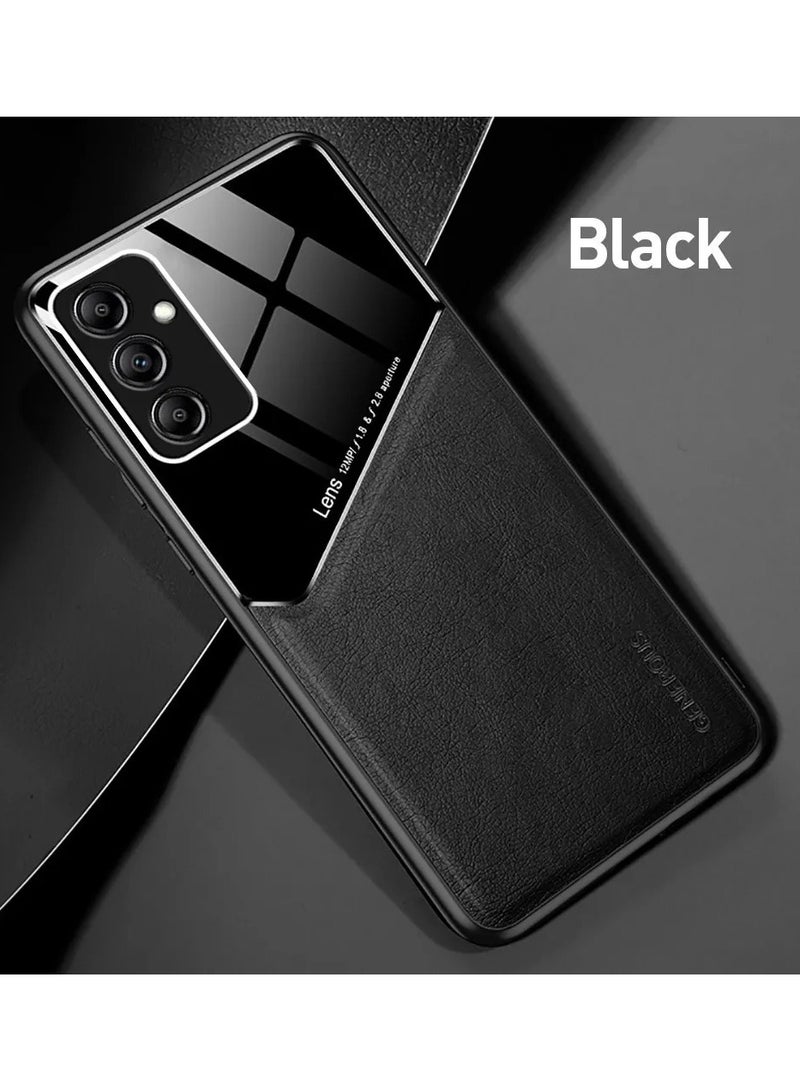 حافظة متوافقة مع غطاء سامسونج جالاكسي A54 من الجلد والزجاج الفاخر مع حامل مغناطيسي للسيارة وغطاء هاتف بإطار ناعم من السيليكون (أسود) - Image 1