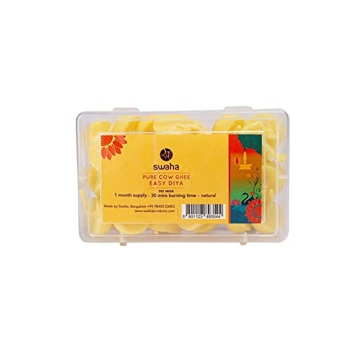 Swaha Premium Cow Ghee Smooth Scented Diya Batti (30 Pieces), 30Min Burning Time, Wax Free Cow Ghee Diya Batti - Pack Of 1 - Image 1